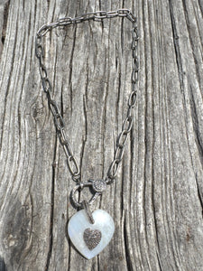 Oval Paperclip Chain Necklace with Pave Diamond Clasp
