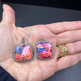 Puffy Multi Copper Turquoise and Pave Diamond Square Pendants