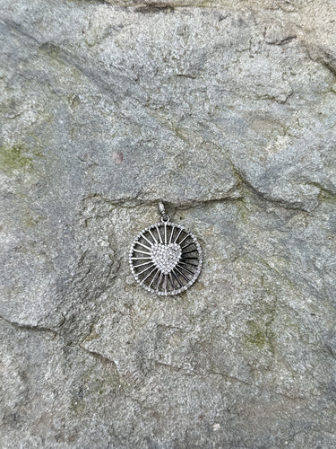 Round Pendant with Spoke Design and Diamond Heart