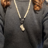 Long Shell and Bone Beaded Necklace with Diamond Clasp