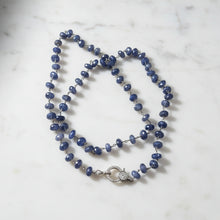 Blue Sapphire Faceted Beaded Necklace with Pave Diamond Clasp