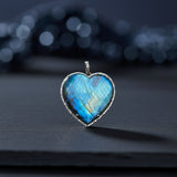 Labradorite Puffy Heart with Pave Diamond Pendant