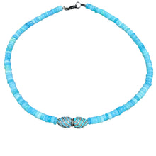 Blue Opal with Center Turquoise and Diamond Beaded Necklace