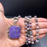 Purple Charoite Beaded Necklace with Pave Diamond Clasp and Matching Pendant