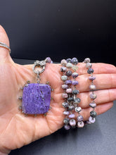 Purple Charoite Beaded Necklace with Pave Diamond Clasp and Matching Pendant