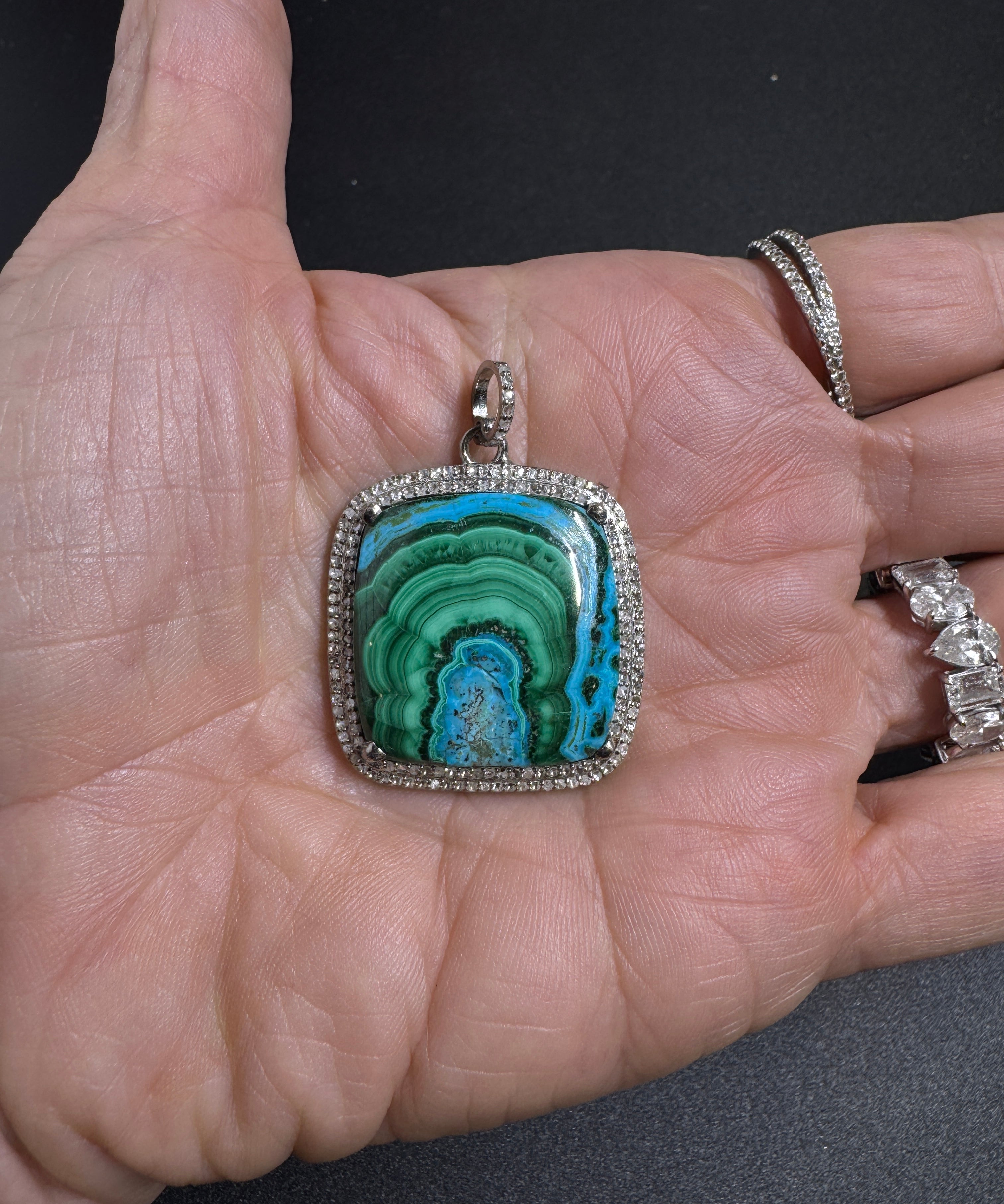 Malachite and Diamond Pendants