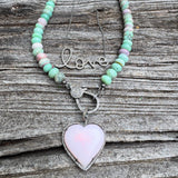 Pink Opal with Pave Diamond Border Heart Pendant