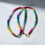 Rainbow Gemstone Beaded Necklace with Diamond Clasp