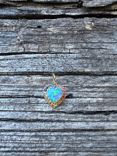 Opal Mini Heart with Sapphire Border set it 14k Gold