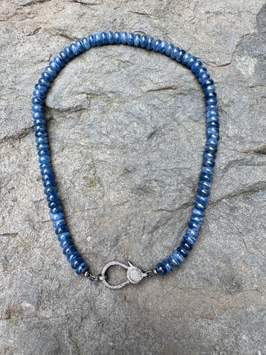 Kyanite Beaded Necklace with Diamond Clasp