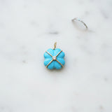 Turquoise Clover with Solitaire Diamonds 14k Gold Cage and Bail