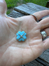 Turquoise Clover with Solitaire Diamonds 14k Gold Cage and Bail