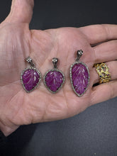 Pink Tourmaline Carved Leaf with Diamond Border Pendant