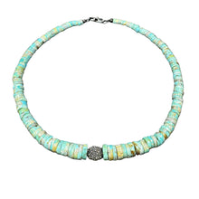 Graduated Turquoise Beaded Necklace with Diamond Bead