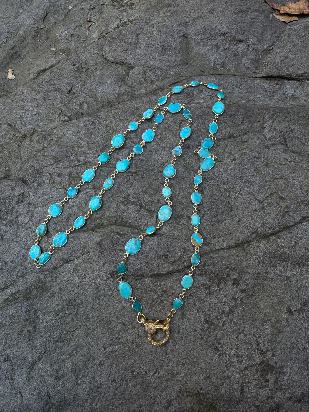 Kingman Turquoise Bezel Necklace with Pave Diamond Clasp