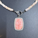 Rhodochrosite  Heishi Beaded Necklace with Pave Diamond Clasp