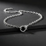 Silver Textured Oval Link Chain Necklace with Pave Diamond Clasp