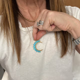 Turquoise and Diamond Crescent Moon Pendant