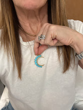 Turquoise and Diamond Crescent Moon Pendant