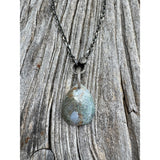 Moss Agate Teardrop Pendant with Double Diamond Row Bail