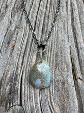 Moss Agate Teardrop Pendant with Double Diamond Row Bail