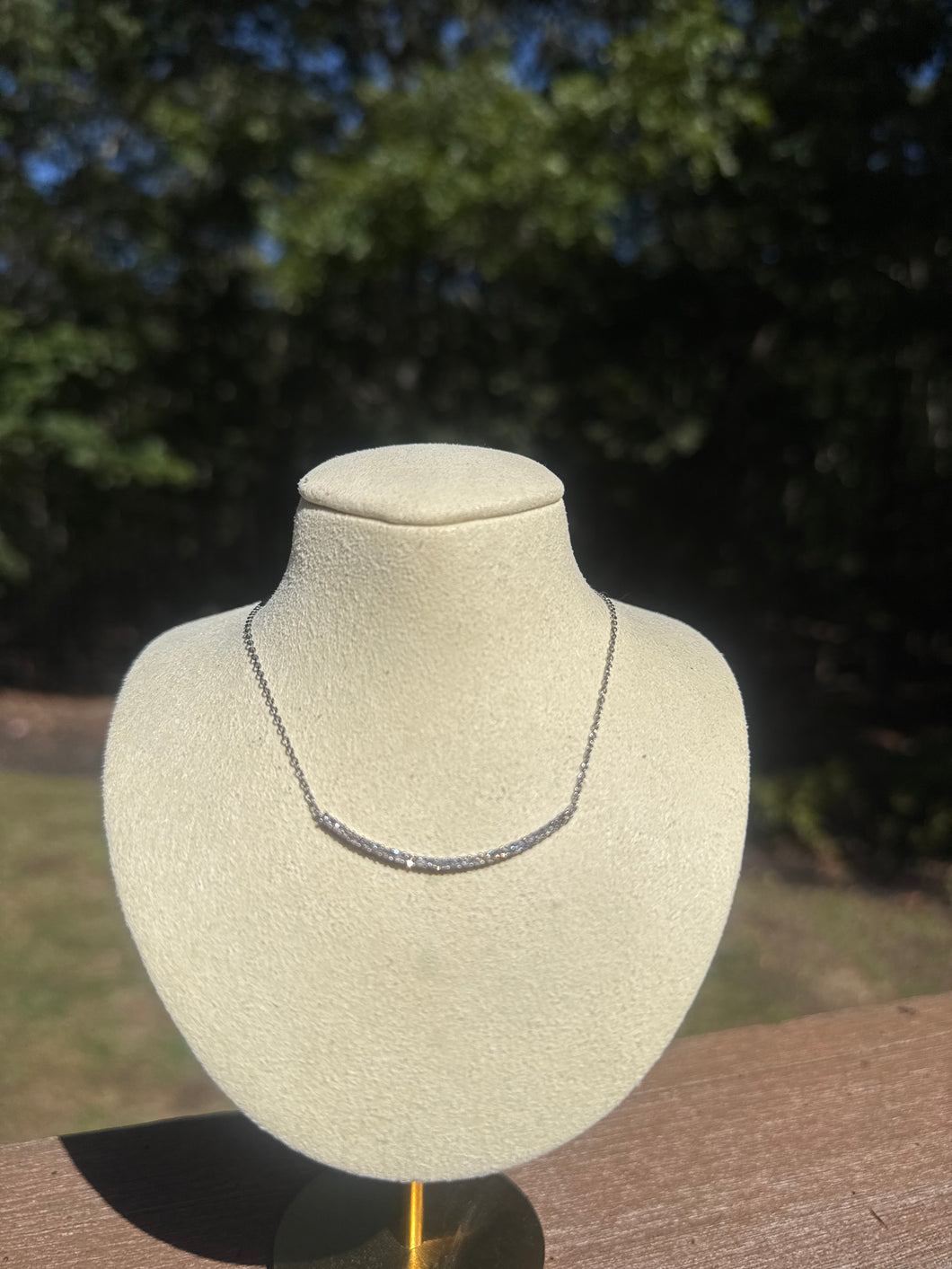 Pave Diamond Curved Bar Necklace