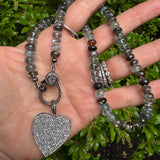 Copper Aquamarine Beaded Necklace with Pave Diamond Clasp