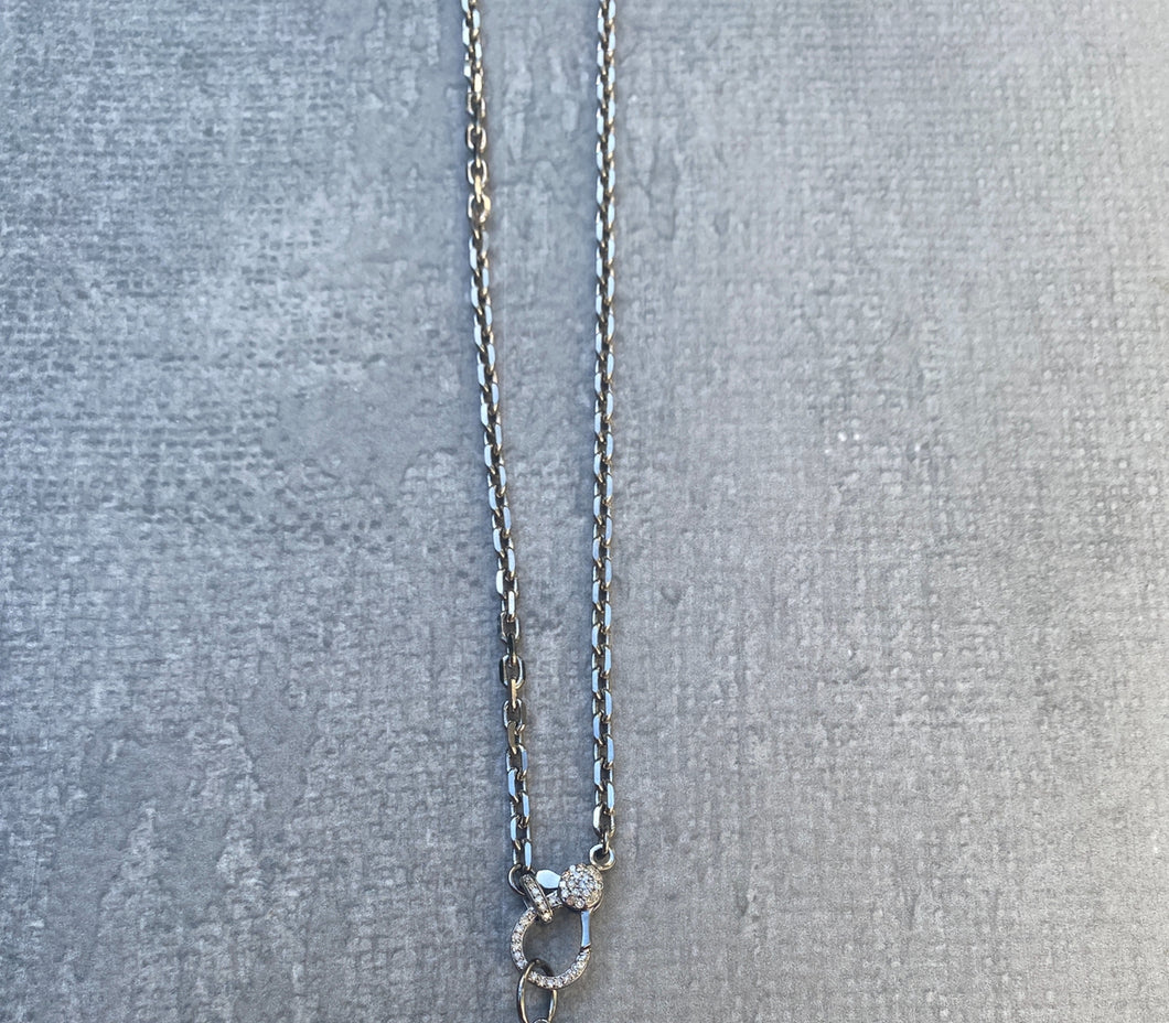 Mini Oval Link Chain Necklace with Mini Pave Diamond Clasp