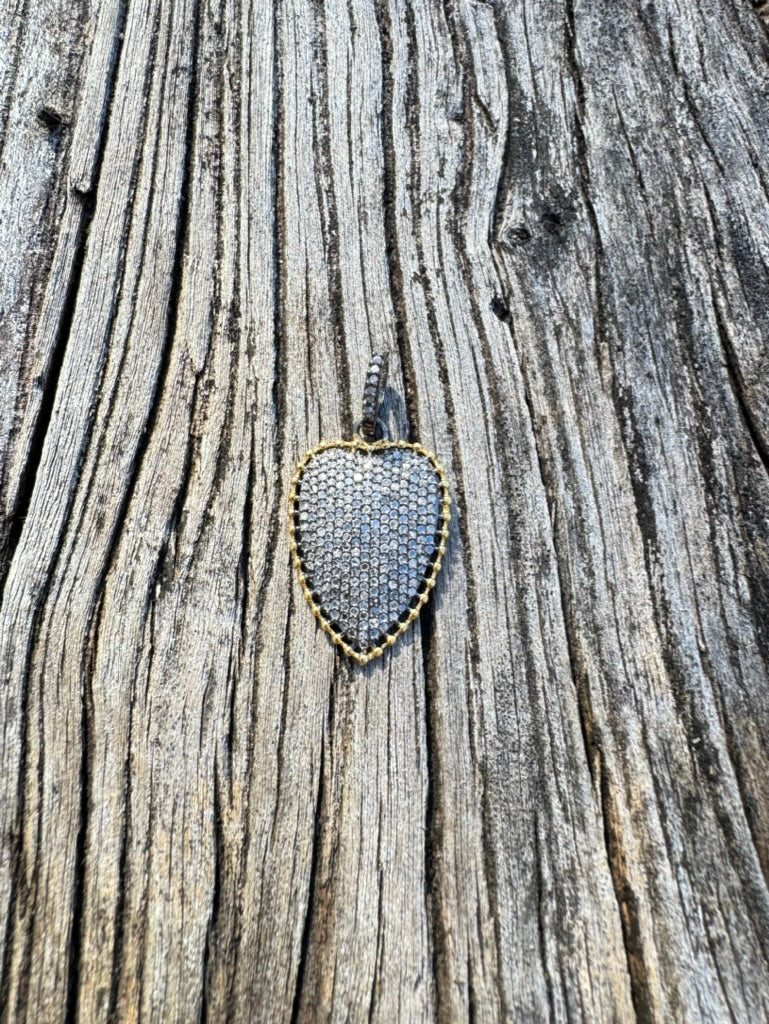 Puffy Two Tone Heart with Pave Diamond Pendant