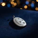 Sterling Silver Oval with Diamond Moon and Stars Pendant