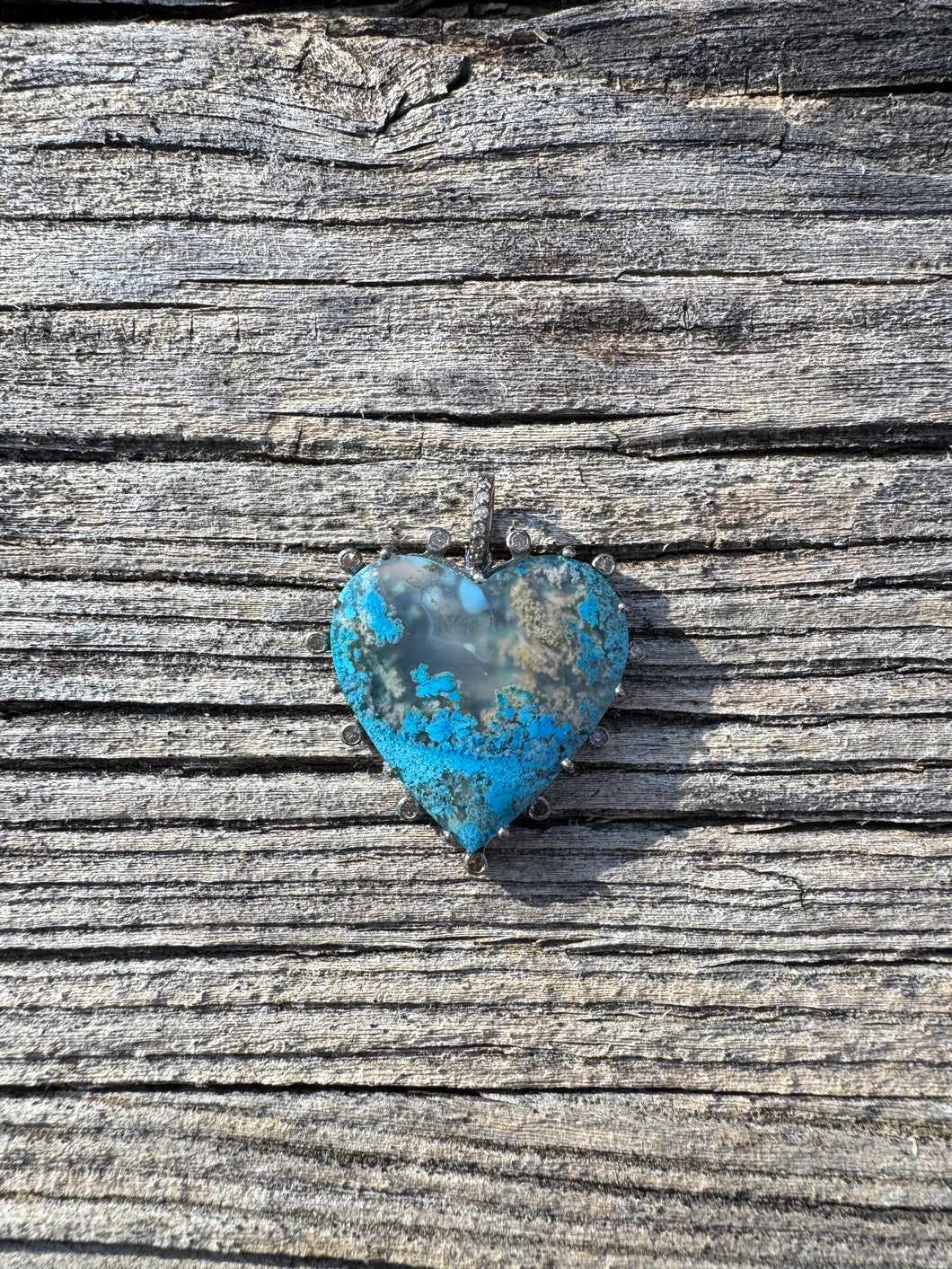 Dyed Agate Heart Pendant with Solitaire Diamond Border