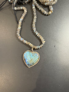 Labradorite Puffy Heart with Pave Diamond Pendant