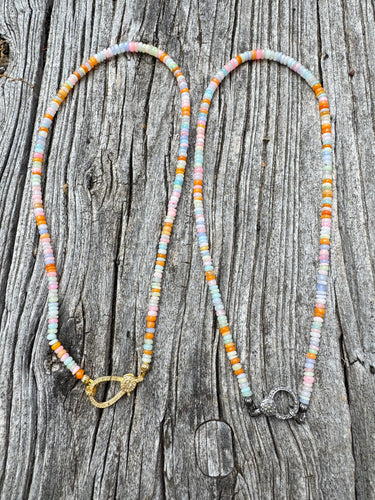 Ethiopian Candy Colored Opal Beaded Necklace with Diamond Clasp
