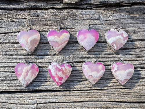 Dyed Pink Agate Heart with Diamond Border Pendant