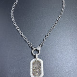 Silver Textured Oval Link Chain Necklace with Pave Diamond Clasp