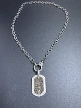 Silver Textured Oval Link Chain Necklace with Pave Diamond Clasp