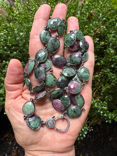 Ruby Ziosite Bezel Necklace with Diamond Clasp