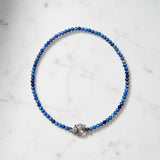 Denim Lapis Beaded Necklace with Diamond Clasp