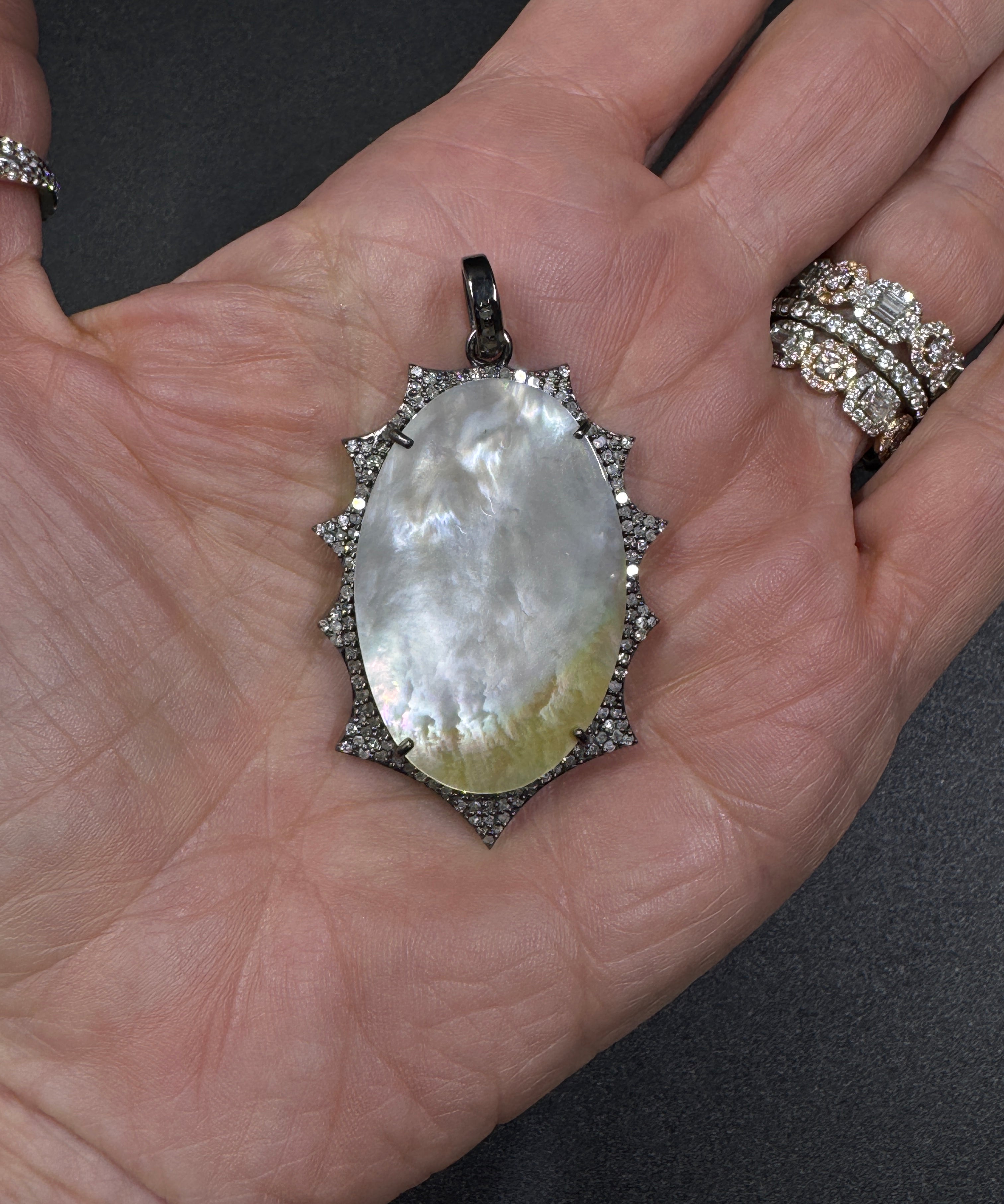 Mother of Pearl and Pave Diamond Art Deco Pendant