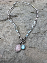 Double Strand Aquamarine Beryl and Silver Chains with Diamond Clasp