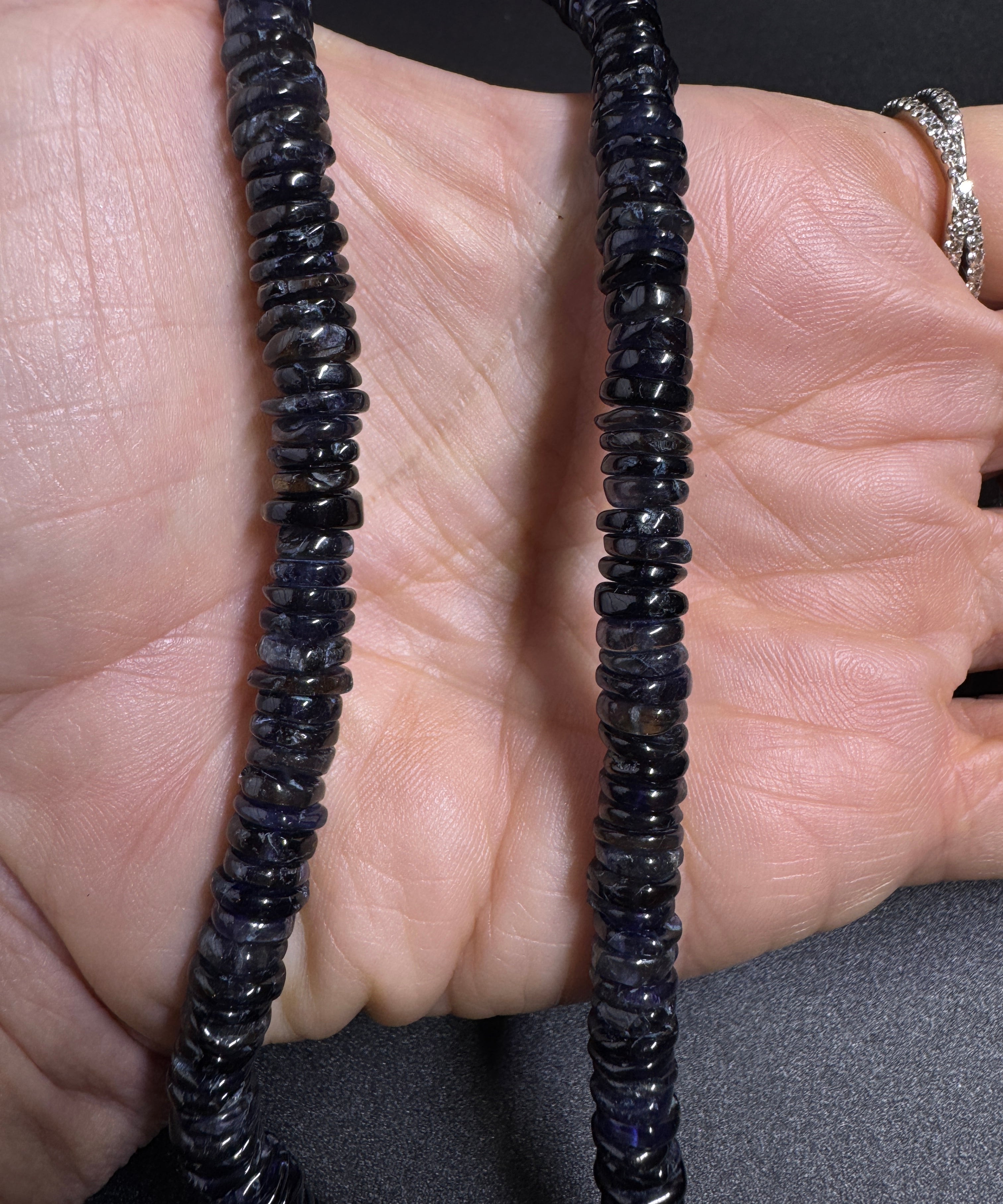 Iolite Heishi Necklace with Diamond Clasp