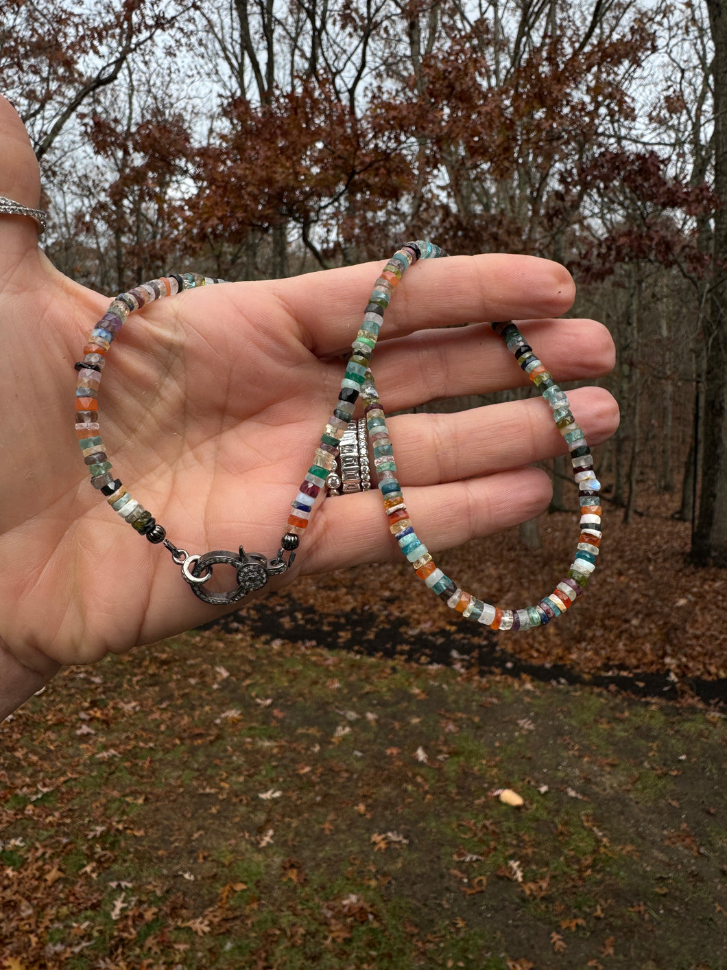 Multi Faceted Gemstone Necklace with Diamond Clasp