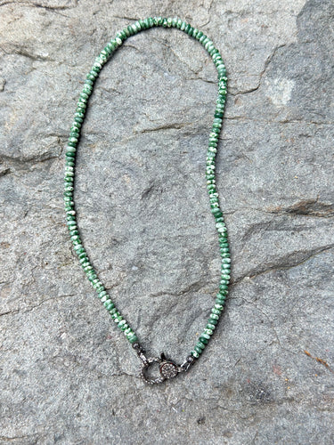 Green Jasper Beaded Necklace with Diamond Clasp