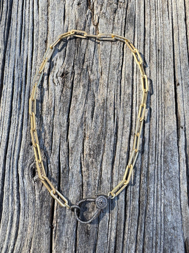 Matte Gold Large Paperclip Chain with Diamond Clasp