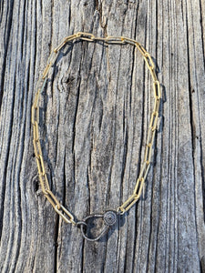 Matte Gold Large Paperclip Chain with Diamond Clasp