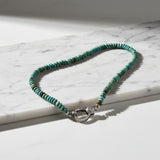 Green and Grey African Turquoise Smooth Saucer Beaded Necklace with Diamond Clasp