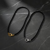 Black Spinel Beaded Necklace with Pave Diamond Clasp