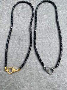 Black Spinel Beaded Necklace with Pave Diamond Clasp