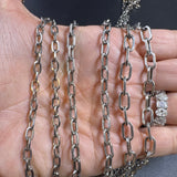 Sterling Silver Flat Oval Necklace with Diamond Clasp