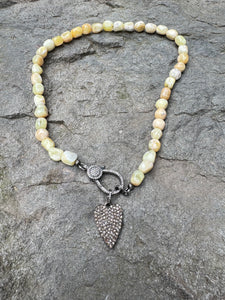 Yellow Opal Nugget Beaded Necklace with Diamond Clasp